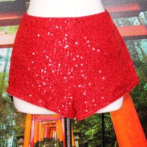 SEQUIN SHORTS W/ TOP RED SILVER LARGE (NWT)